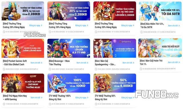 Fun88 Slot 2026 - Tổng Hợp Game Hot, Ưu Đãi Nổi Bật Và Cách Chơi Chuẩn 2 Tổng hợp các chương trình khuyến mãi Slot Fun88 mới nhất 2026